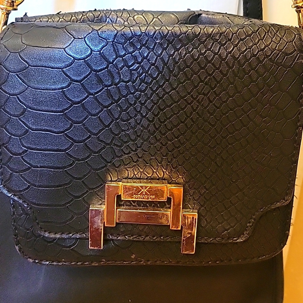 Kardashian cross body club mini purse. black alligator embossed